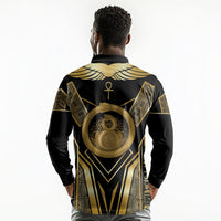 Egypt Ouroboros Long Sleeve Polo Shirt Ancient Mythology Infinity Serpent Gold