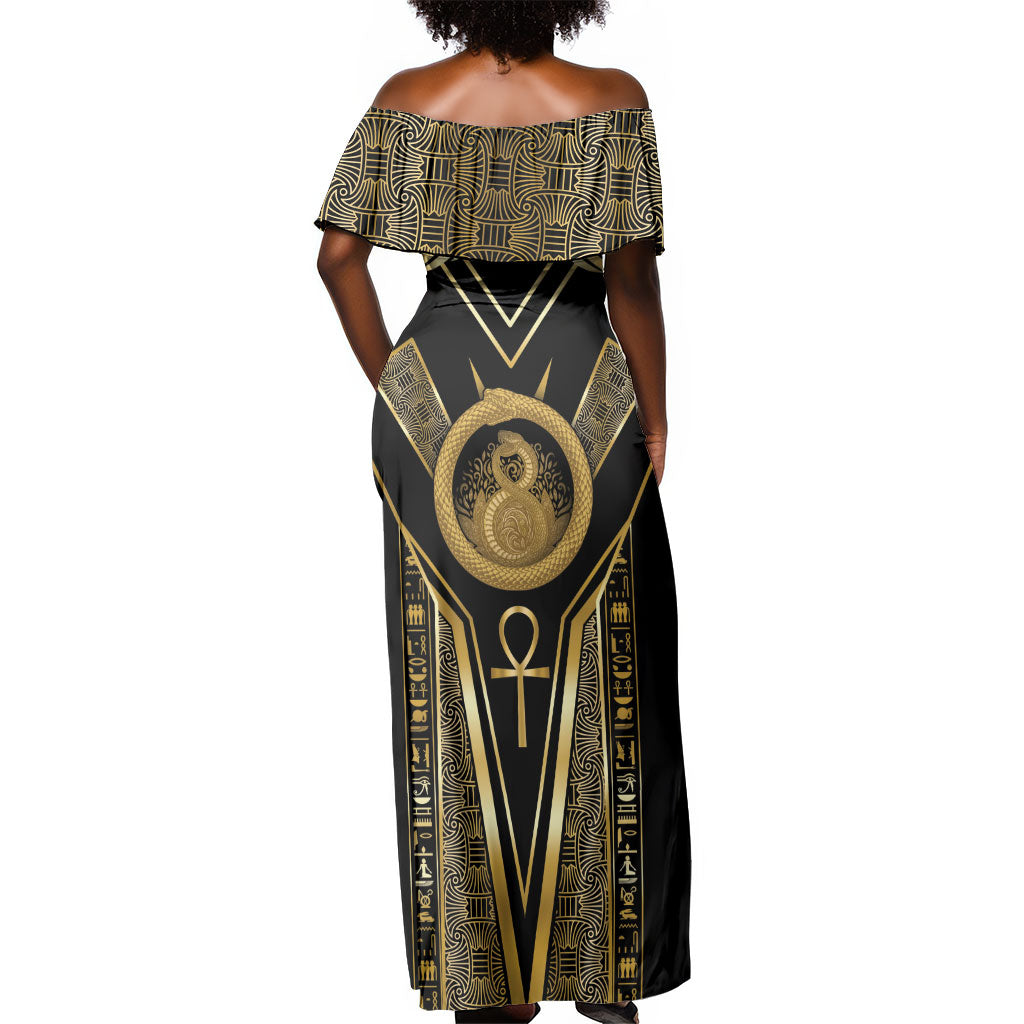Egypt Ouroboros Off Shoulder Maxi Dress Ancient Mythology Infinity Serpent Gold