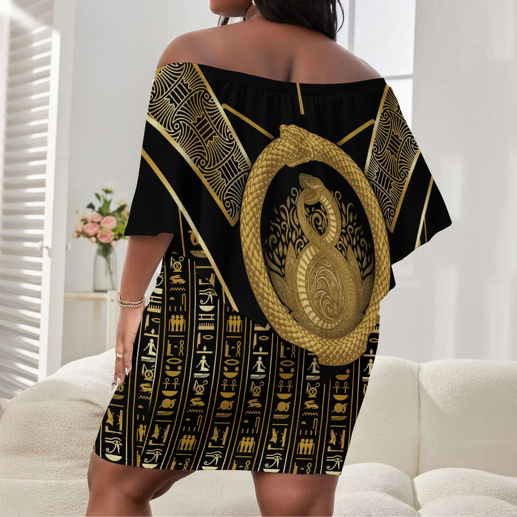 Egypt Ouroboros Off Shoulder Short Dress Ancient Mythology Infinity Serpent Gold