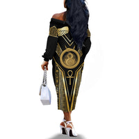 Egypt Ouroboros Off The Shoulder Long Sleeve Dress Ancient Mythology Infinity Serpent Gold
