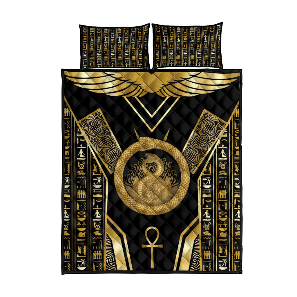 Egypt Ouroboros Quilt Bed Set Ancient Mythology Infinity Serpent Gold