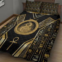 Egypt Ouroboros Quilt Bed Set Ancient Mythology Infinity Serpent Gold