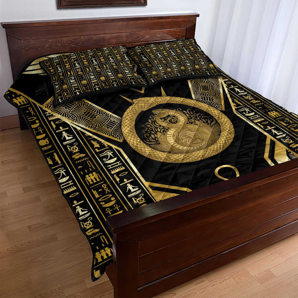 Egypt Ouroboros Quilt Bed Set Ancient Mythology Infinity Serpent Gold