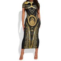 Egypt Ouroboros Short Sleeve Bodycon Dress Ancient Mythology Infinity Serpent Gold