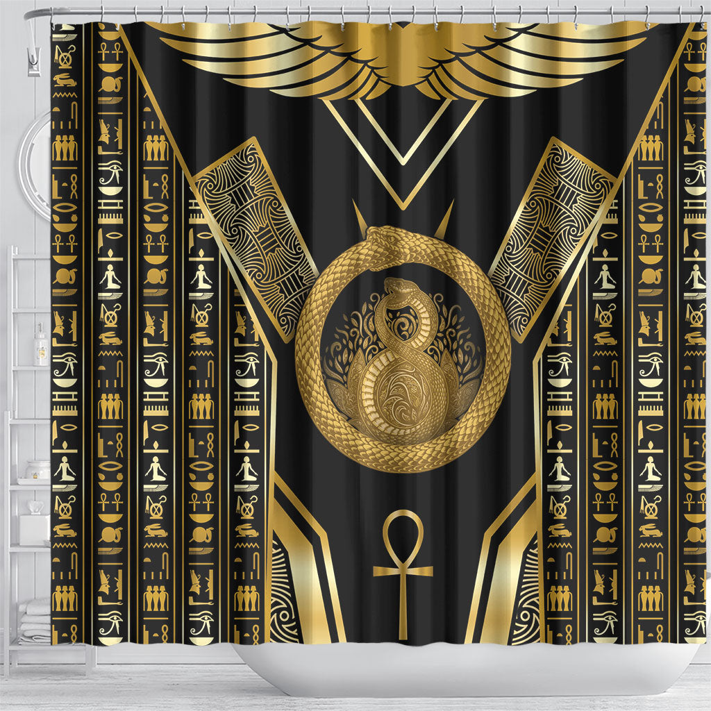 Egypt Ouroboros Shower Curtain Ancient Mythology Infinity Serpent Gold