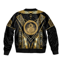 Egypt Ouroboros Sleeve Zip Bomber Jacket Ancient Mythology Infinity Serpent Gold