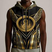 Egypt Ouroboros Sleeveless Zip Hoodie Ancient Mythology Infinity Serpent Gold