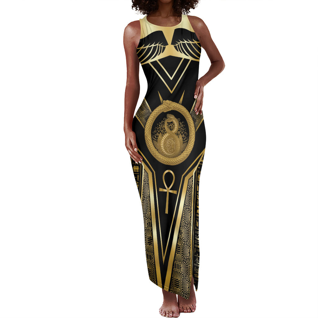 Egypt Ouroboros Tank Maxi Dress Ancient Mythology Infinity Serpent Gold