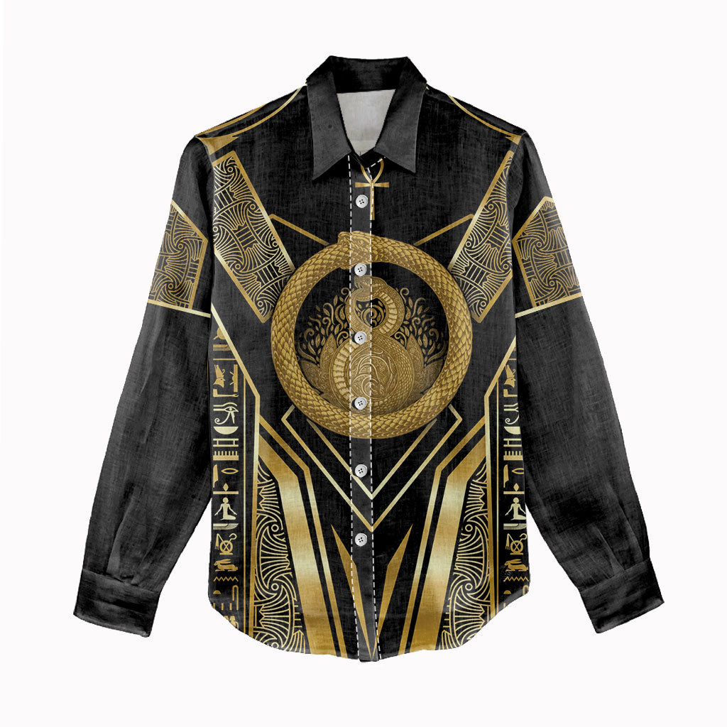 Egypt Ouroboros Women Casual Shirt Ancient Mythology Infinity Serpent Gold