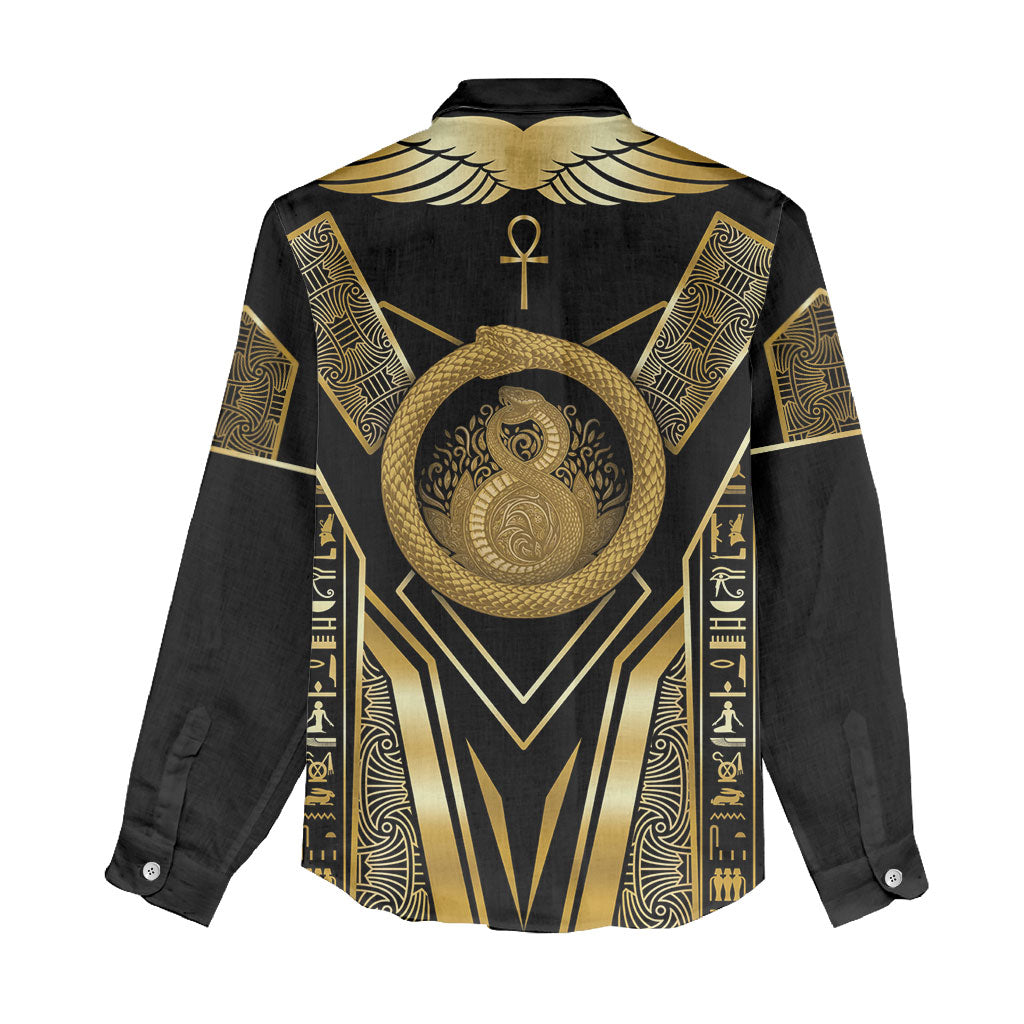 Egypt Ouroboros Women Casual Shirt Ancient Mythology Infinity Serpent Gold
