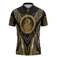 Egypt Ouroboros Zipper Polo Shirt Ancient Mythology Infinity Serpent Gold