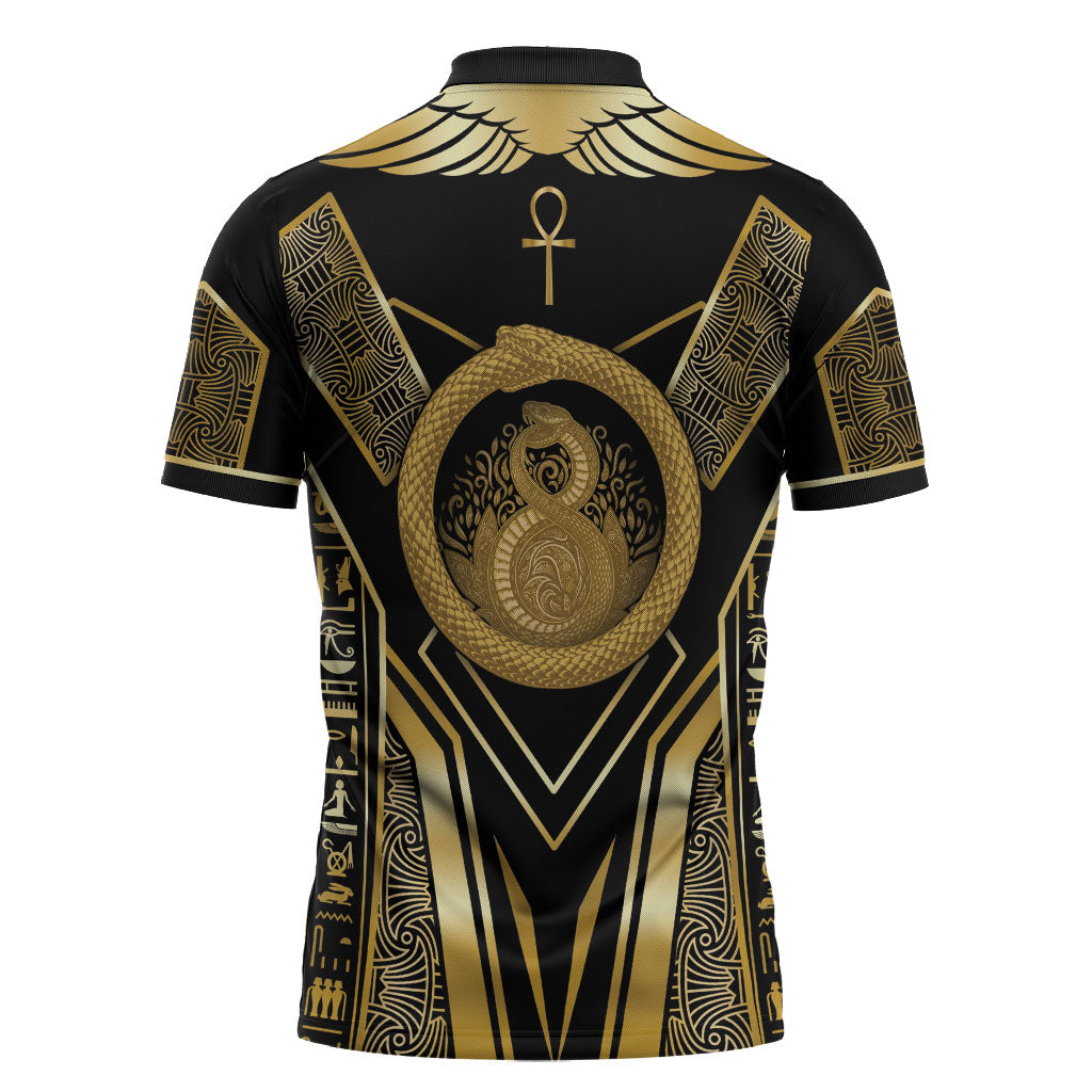 Egypt Ouroboros Zipper Polo Shirt Ancient Mythology Infinity Serpent Gold