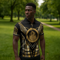 Egypt Ouroboros Zipper Polo Shirt Ancient Mythology Infinity Serpent Gold