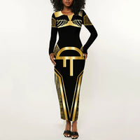 Egypt Amenta Long Sleeve Bodycon Dress Ancient Mythology Underworld Realm
