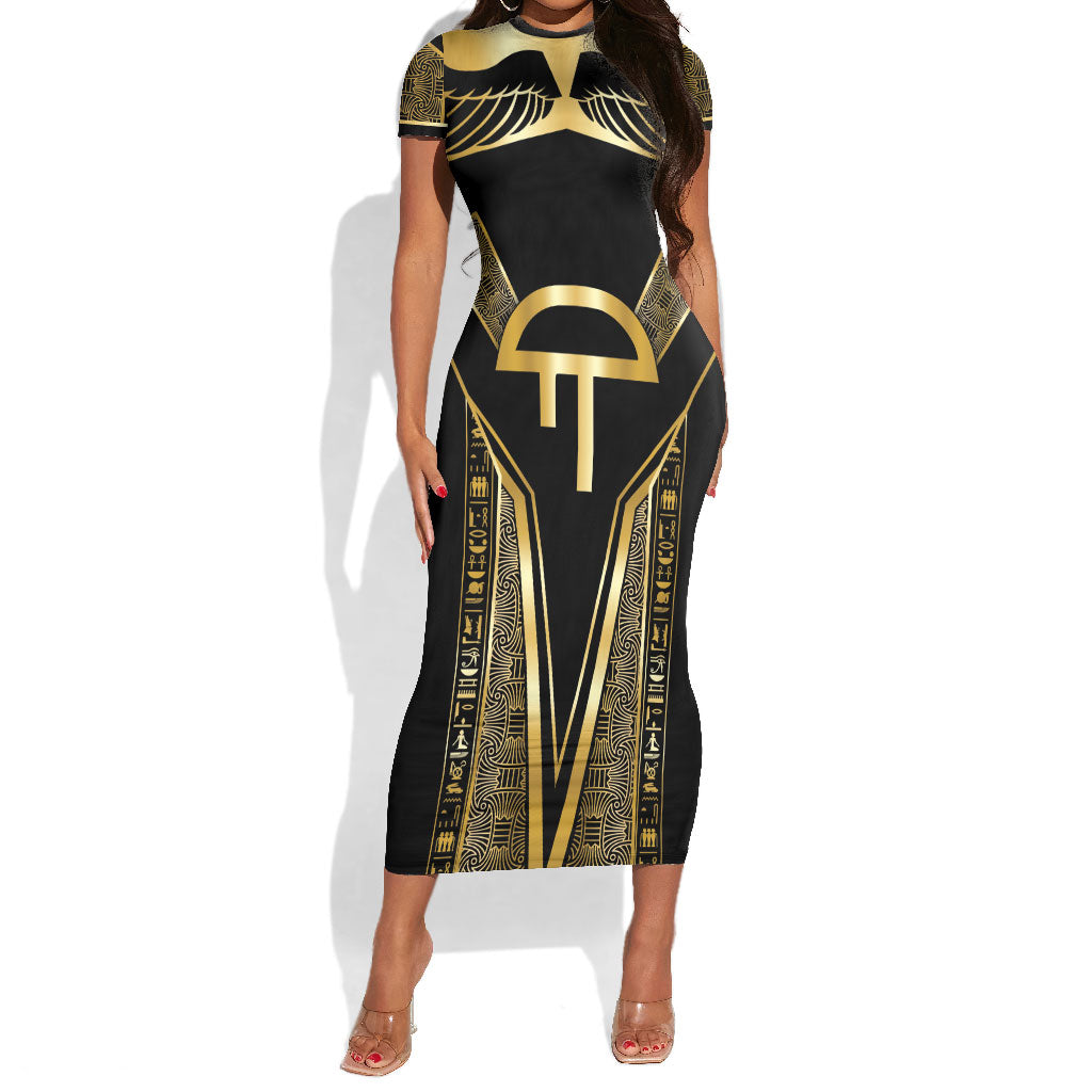 Egypt Amenta Short Sleeve Bodycon Dress Ancient Mythology Underworld Realm