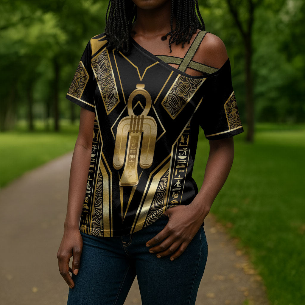 Egypt Tyet Cross Shoulder Shirt Ancient Mythology Knot Of Isis Gold