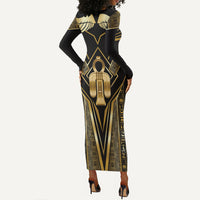 Egypt Tyet Long Sleeve Bodycon Dress Ancient Mythology Knot Of Isis Gold