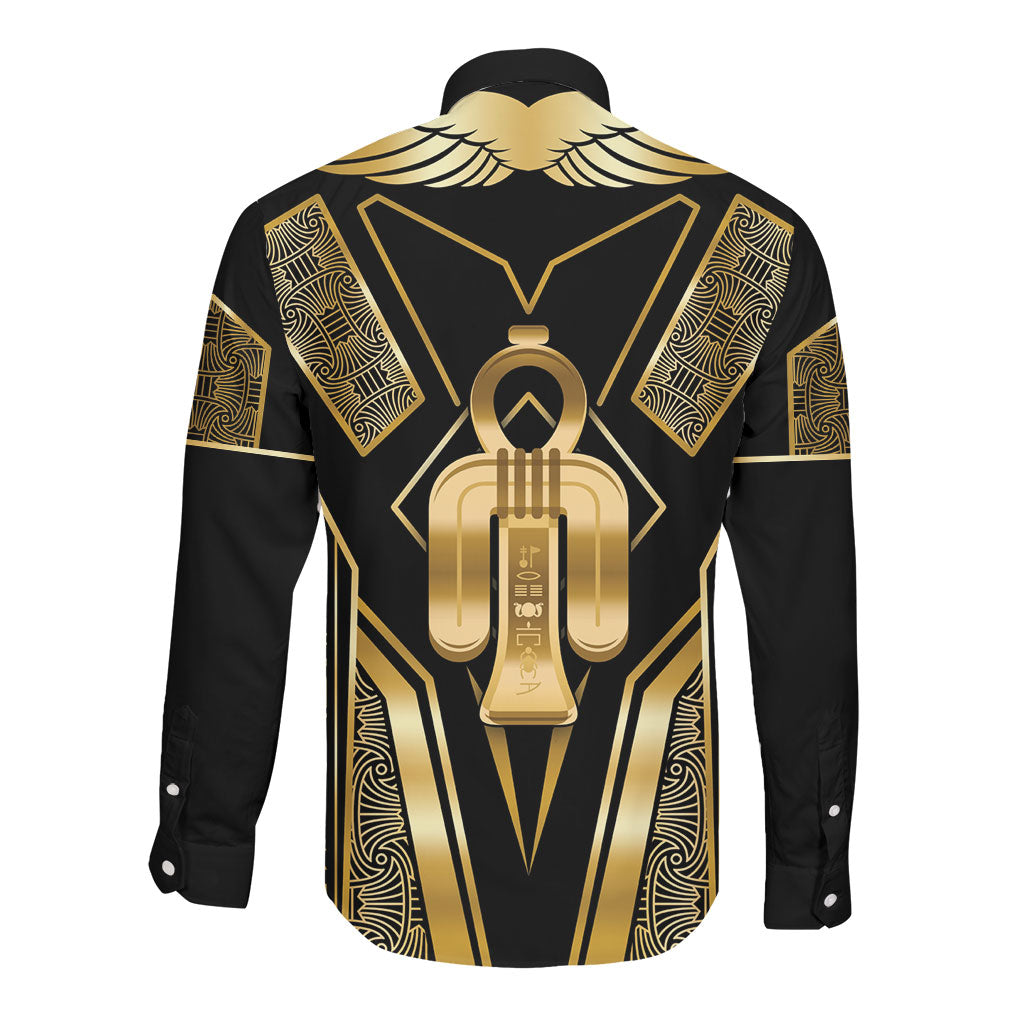 Egypt Tyet Long Sleeve Button Shirt Ancient Mythology Knot Of Isis Gold