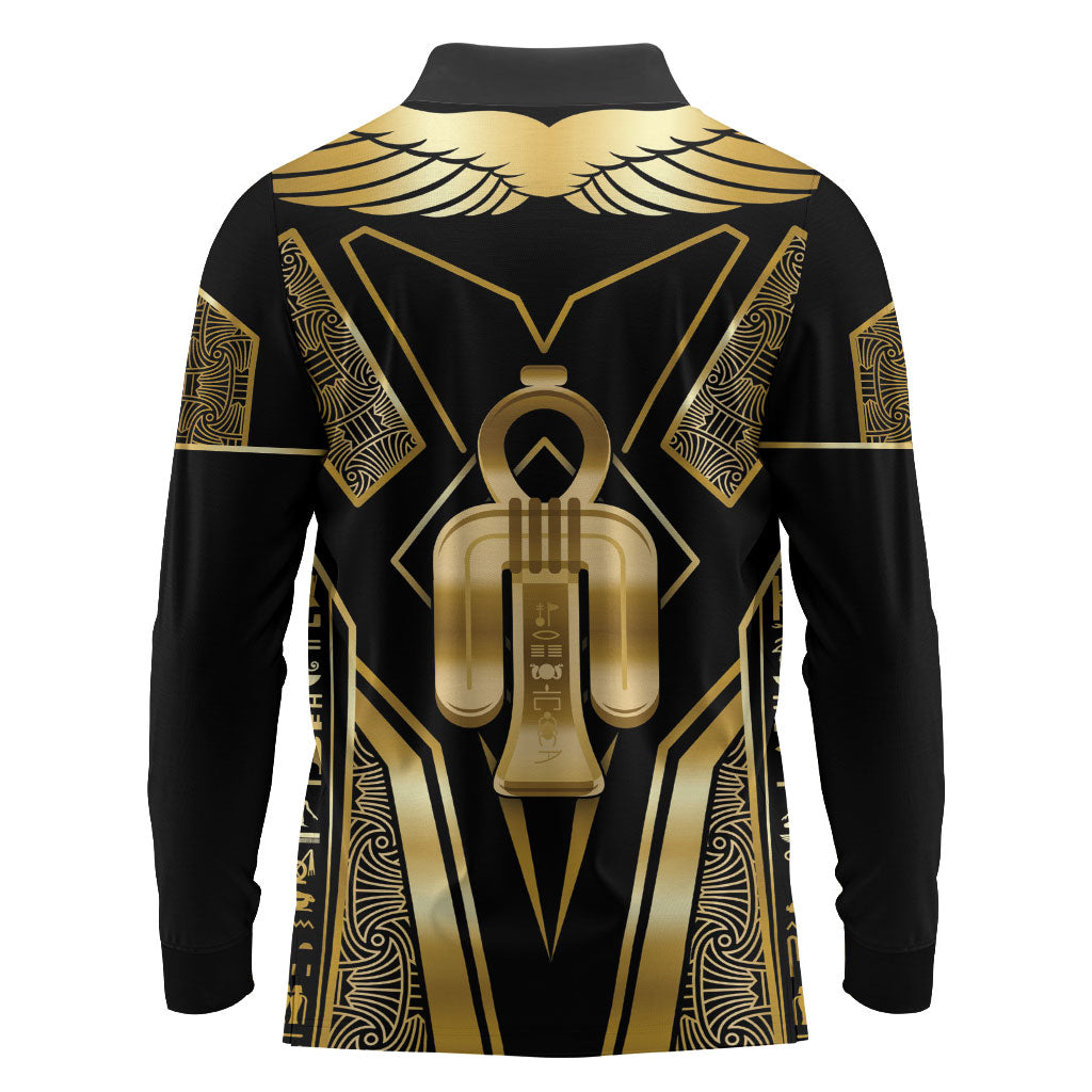 Egypt Tyet Long Sleeve Polo Shirt Ancient Mythology Knot Of Isis Gold