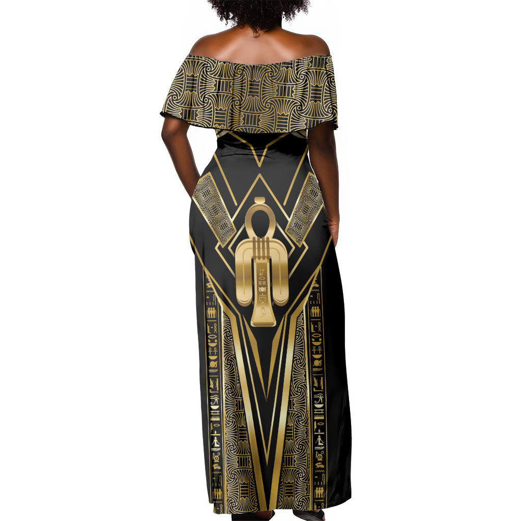 Egypt Tyet Off Shoulder Maxi Dress Ancient Mythology Knot Of Isis Gold