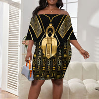 Egypt Tyet Off Shoulder Short Dress Ancient Mythology Knot Of Isis Gold
