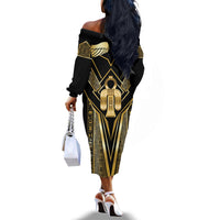Egypt Tyet Off The Shoulder Long Sleeve Dress Ancient Mythology Knot Of Isis Gold