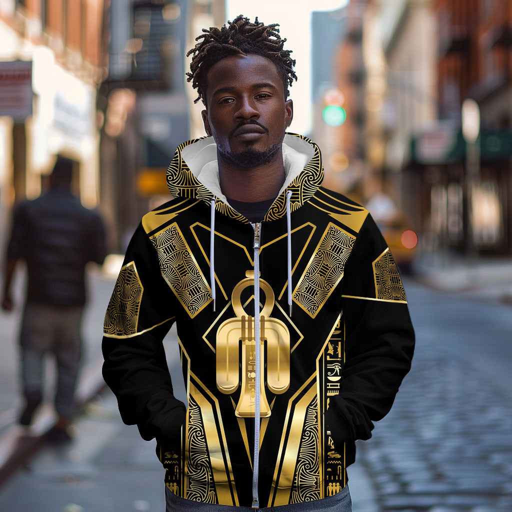 Egypt Tyet Zip Hoodie Ancient Mythology Knot Of Isis Gold