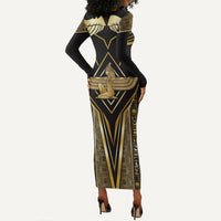 Egypt Feather Of Maat Long Sleeve Bodycon Dress Ancient Mythology Truth And Justice
