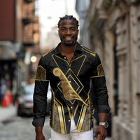 Egypt Feather Of Maat Long Sleeve Button Shirt Ancient Mythology Truth And Justice