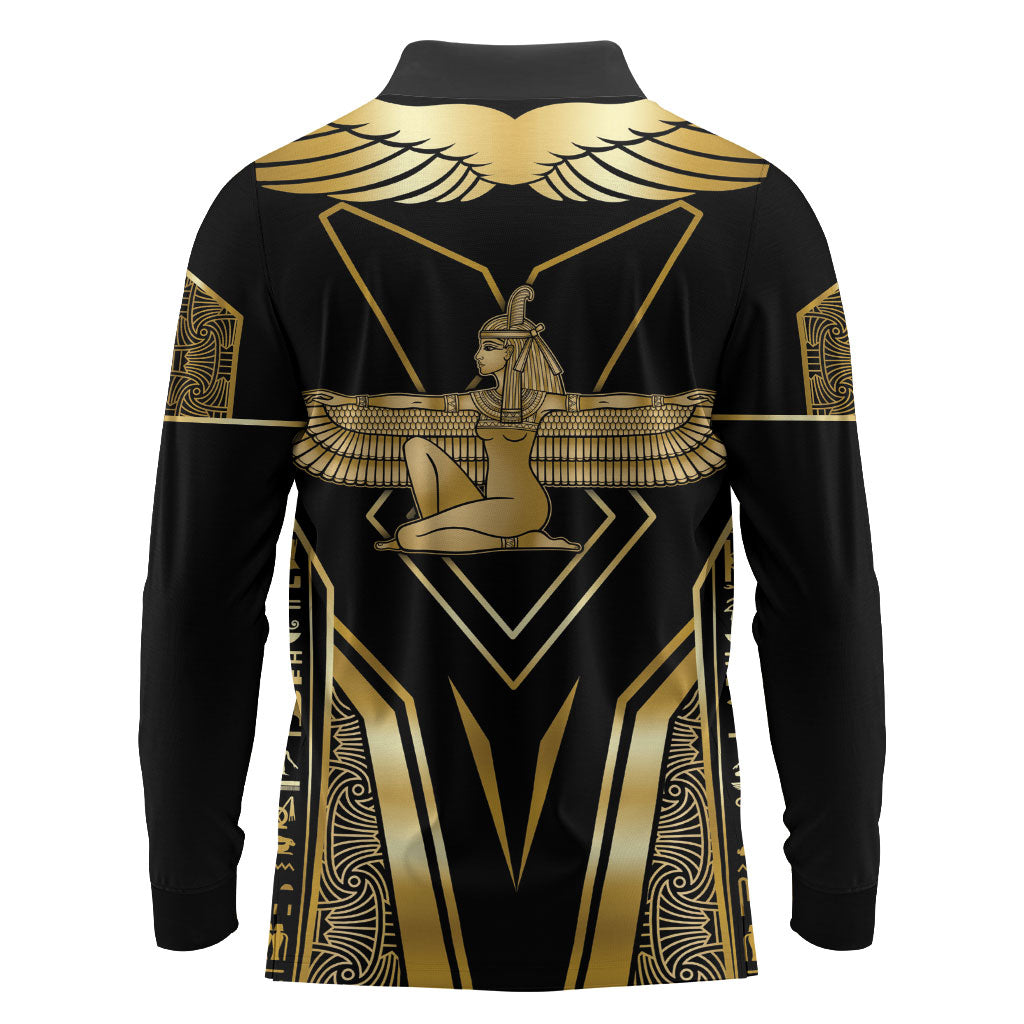 Egypt Feather Of Maat Long Sleeve Polo Shirt Ancient Mythology Truth And Justice