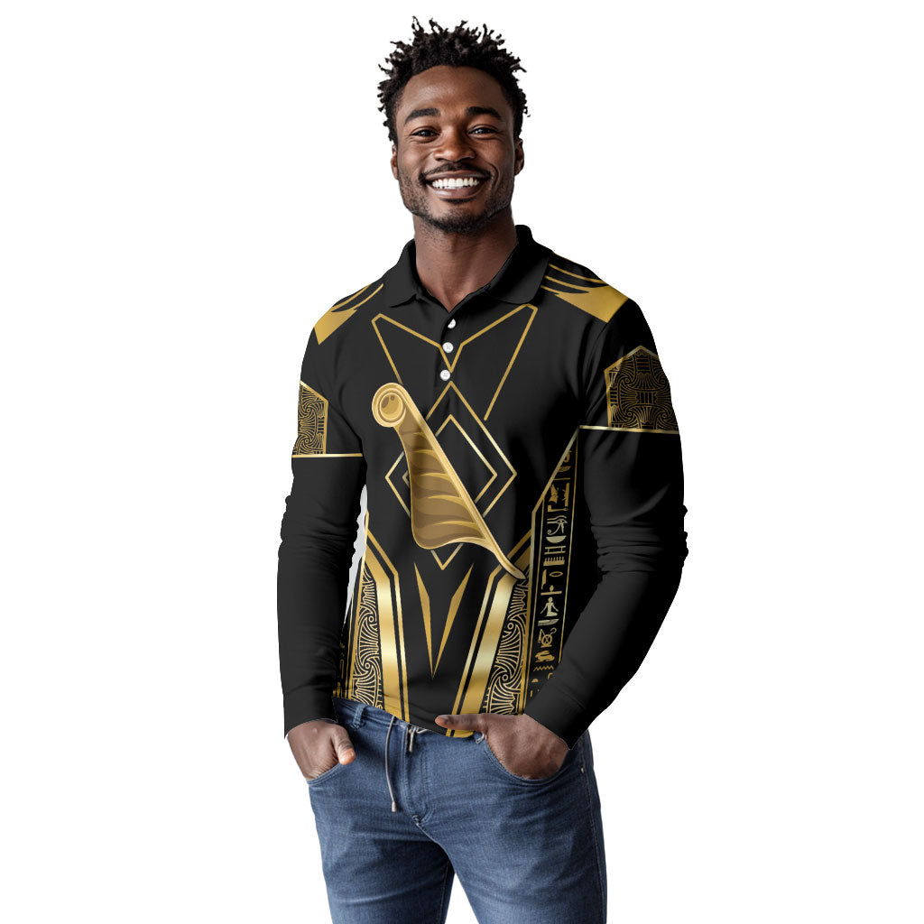 Egypt Feather Of Maat Long Sleeve Polo Shirt Ancient Mythology Truth And Justice