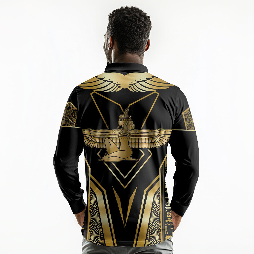 Egypt Feather Of Maat Long Sleeve Polo Shirt Ancient Mythology Truth And Justice