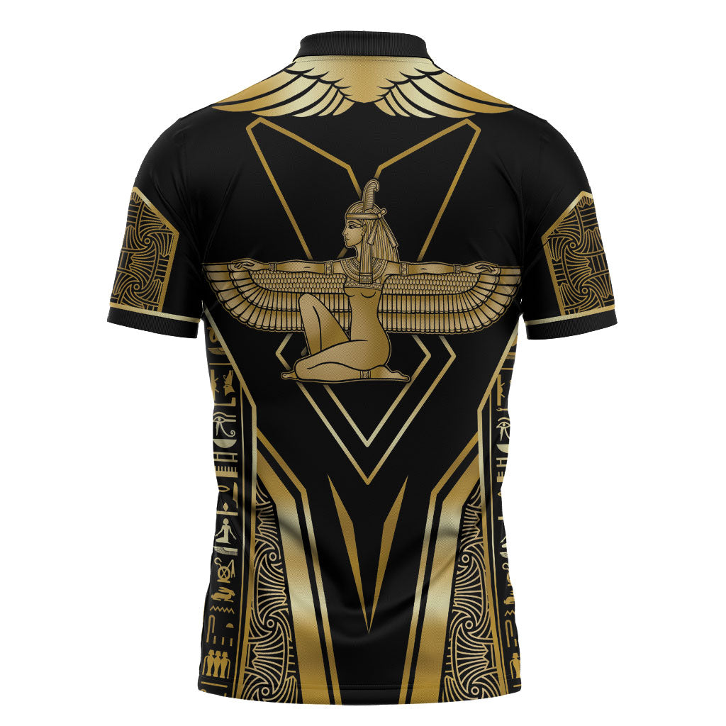 Egypt Feather Of Maat Zipper Polo Shirt Ancient Mythology Truth And Justice