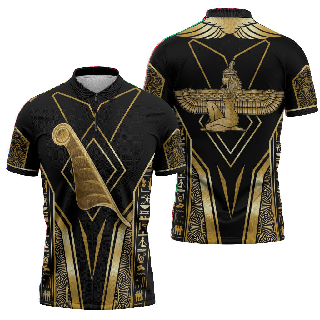 Egypt Feather Of Maat Zipper Polo Shirt Ancient Mythology Truth And Justice