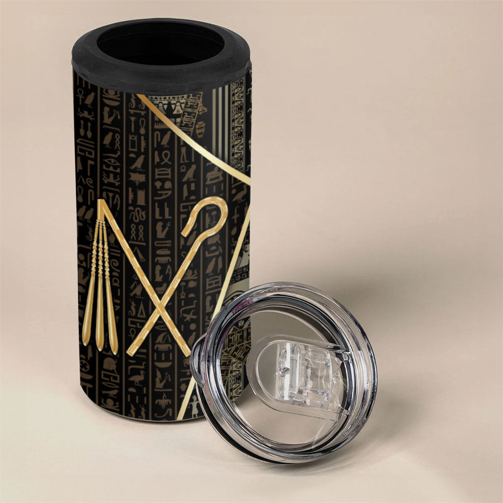 Egypt Crook And Flail 4 in 1 Can Cooler Tumbler Ancient Mythology Pharaoh Royalty Gold