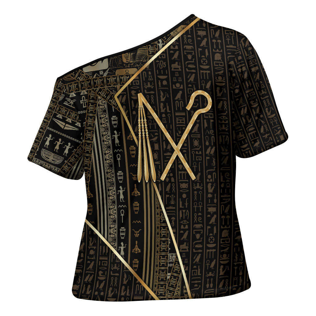 Egypt Crook And Flail Cross Shoulder Shirt Ancient Mythology Pharaoh Royalty Gold
