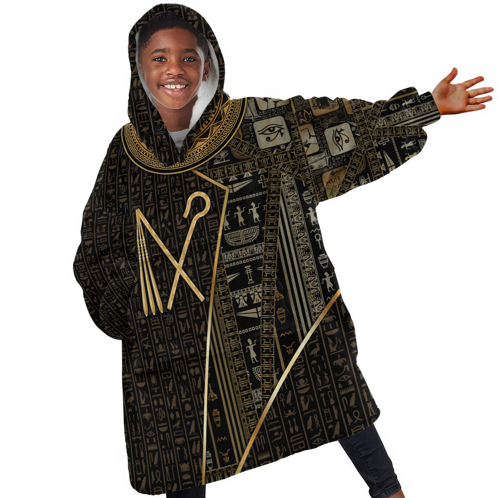 Egypt Crook And Flail Kid Wearable Blanket Hoodie Ancient Mythology Pharaoh Royalty Gold