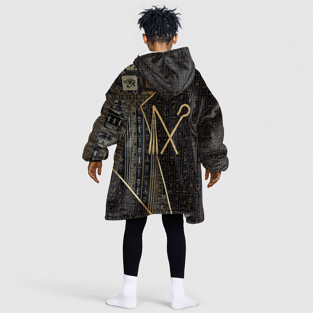 Egypt Crook And Flail Kid Wearable Blanket Hoodie Ancient Mythology Pharaoh Royalty Gold