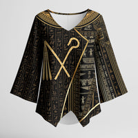 Egypt Crook And Flail Kimono Sleeve Blouse Ancient Mythology Pharaoh Royalty Gold