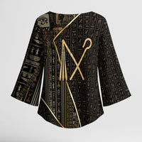 Egypt Crook And Flail Kimono Sleeve Blouse Ancient Mythology Pharaoh Royalty Gold