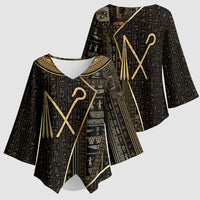 Egypt Crook And Flail Kimono Sleeve Blouse Ancient Mythology Pharaoh Royalty Gold