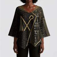 Egypt Crook And Flail Kimono Sleeve Blouse Ancient Mythology Pharaoh Royalty Gold