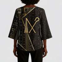 Egypt Crook And Flail Kimono Sleeve Blouse Ancient Mythology Pharaoh Royalty Gold