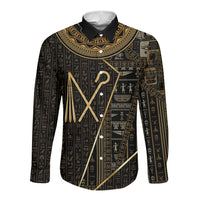Egypt Crook And Flail Long Sleeve Button Shirt Ancient Mythology Pharaoh Royalty Gold