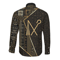 Egypt Crook And Flail Long Sleeve Button Shirt Ancient Mythology Pharaoh Royalty Gold