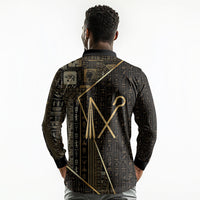 Egypt Crook And Flail Long Sleeve Polo Shirt Ancient Mythology Pharaoh Royalty Gold