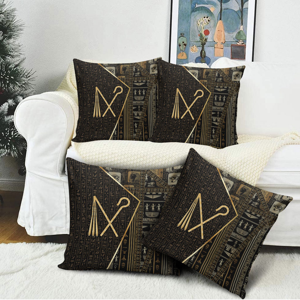 Egypt Crook And Flail Pillow Cover Ancient Mythology Pharaoh Royalty Gold