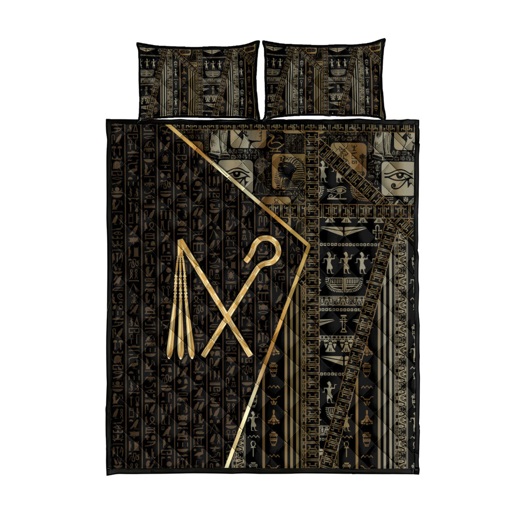 Egypt Crook And Flail Quilt Bed Set Ancient Mythology Pharaoh Royalty Gold