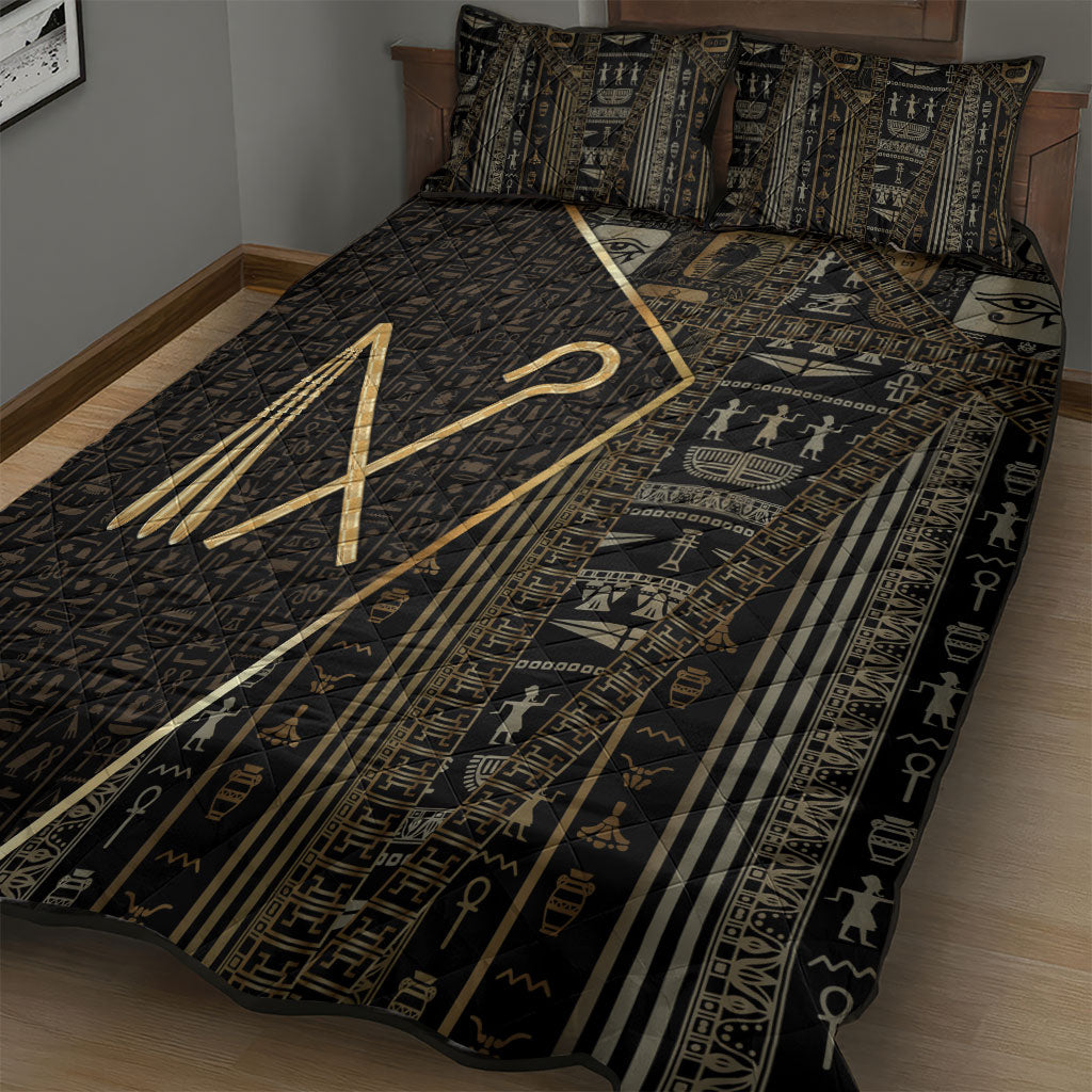 Egypt Crook And Flail Quilt Bed Set Ancient Mythology Pharaoh Royalty Gold