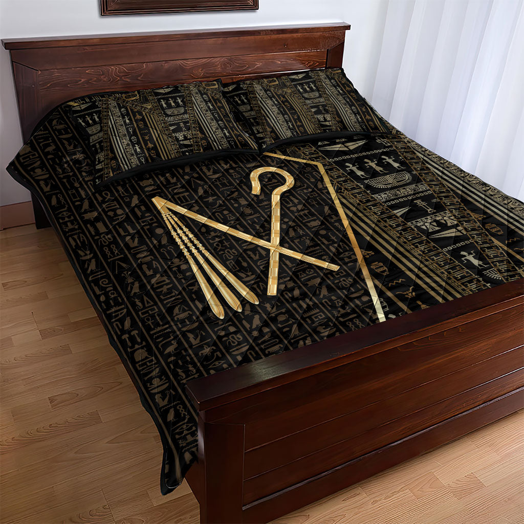 Egypt Crook And Flail Quilt Bed Set Ancient Mythology Pharaoh Royalty Gold